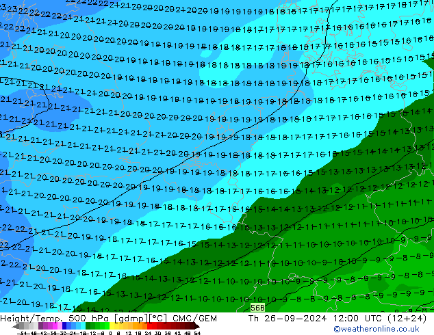 Height/Temp. 500 hPa CMC/GEM Th 26.09.2024 12 UTC