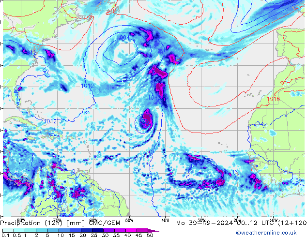 Precipitación (12h) CMC/GEM lun 30.09.2024 12 UTC