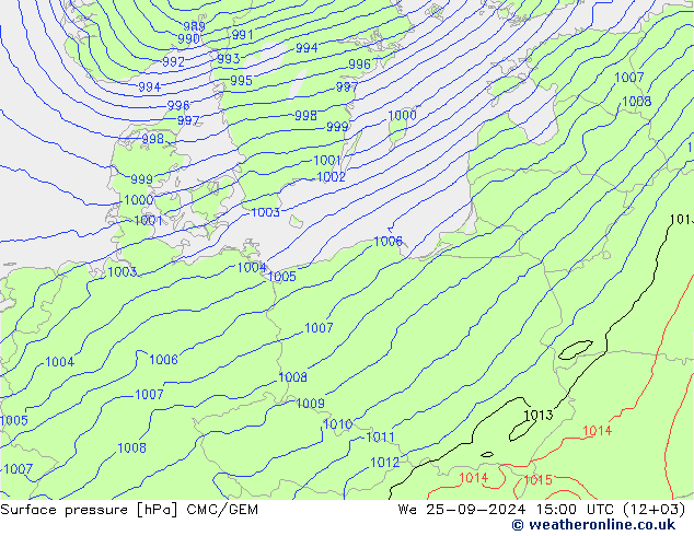 Luchtdruk (Grond) CMC/GEM wo 25.09.2024 15 UTC