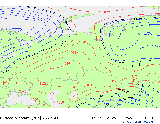 Surface pressure CMC/GEM Th 26.09.2024 00 UTC