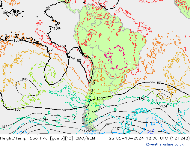 Yükseklik/Sıc. 850 hPa CMC/GEM Cts 05.10.2024 12 UTC