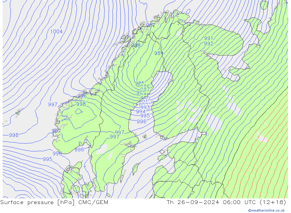 Surface pressure CMC/GEM Th 26.09.2024 06 UTC