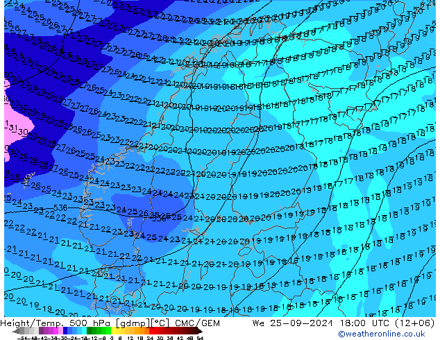 Height/Temp. 500 hPa CMC/GEM We 25.09.2024 18 UTC