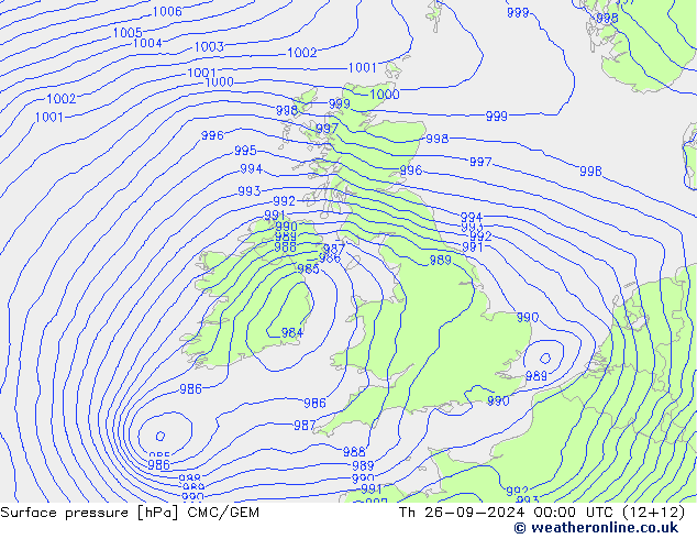 Atmosférický tlak CMC/GEM Čt 26.09.2024 00 UTC