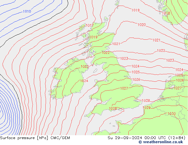 Surface pressure CMC/GEM Su 29.09.2024 00 UTC