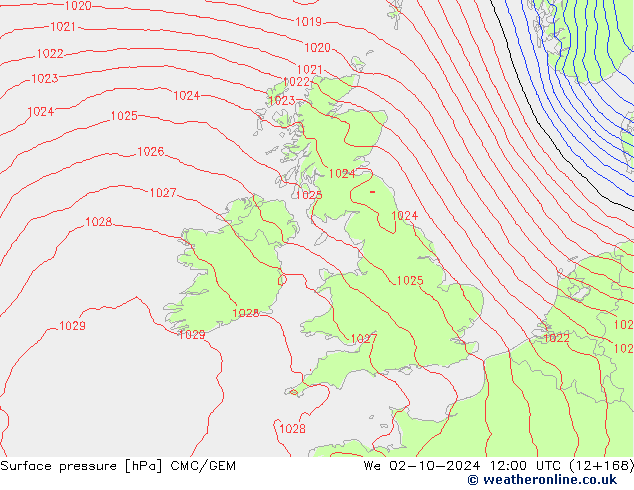 Surface pressure CMC/GEM We 02.10.2024 12 UTC