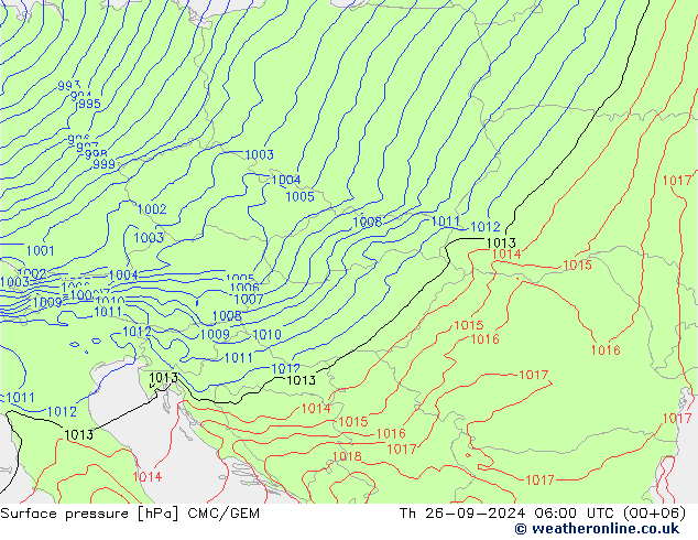 Surface pressure CMC/GEM Th 26.09.2024 06 UTC