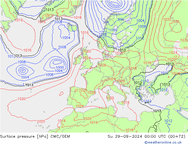 Surface pressure CMC/GEM Su 29.09.2024 00 UTC