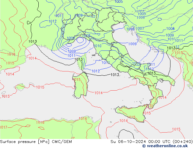 Surface pressure CMC/GEM Su 06.10.2024 00 UTC