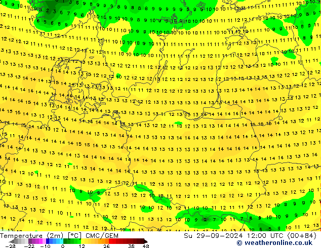 température (2m) CMC/GEM dim 29.09.2024 12 UTC