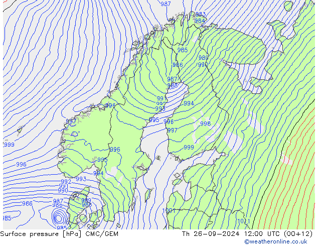 Surface pressure CMC/GEM Th 26.09.2024 12 UTC