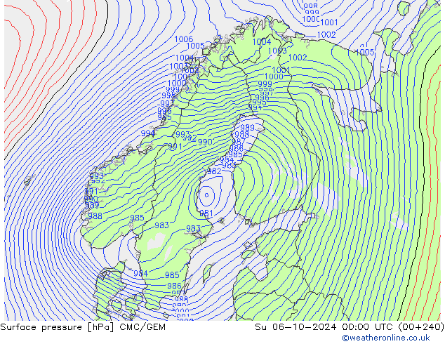 Luchtdruk (Grond) CMC/GEM zo 06.10.2024 00 UTC