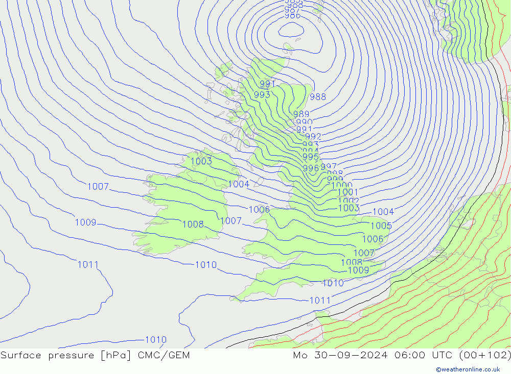 Surface pressure CMC/GEM Mo 30.09.2024 06 UTC