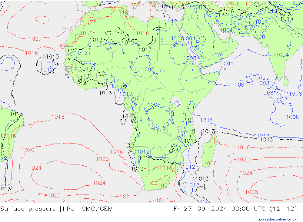 Surface pressure CMC/GEM Fr 27.09.2024 00 UTC