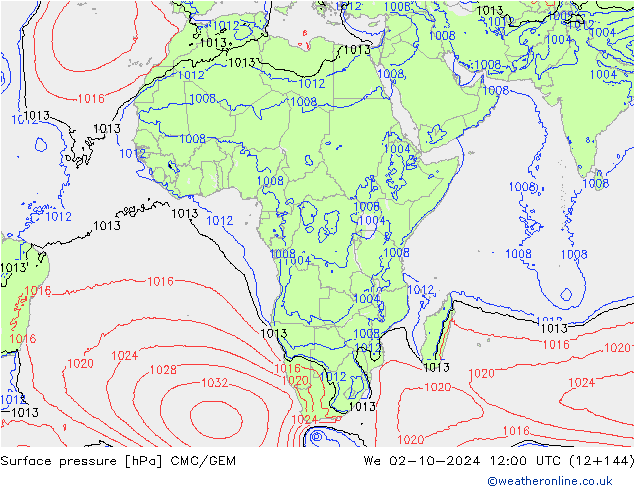 Atmosférický tlak CMC/GEM St 02.10.2024 12 UTC