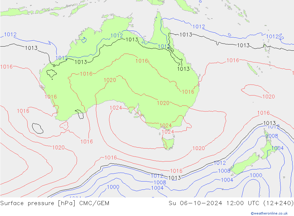 Surface pressure CMC/GEM Su 06.10.2024 12 UTC