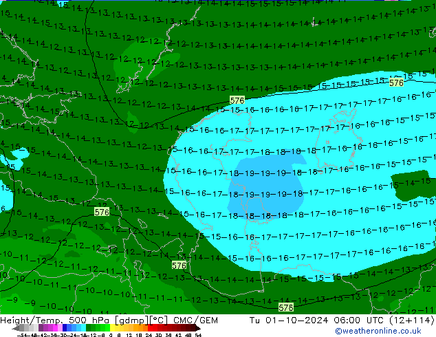 Geop./Temp. 500 hPa CMC/GEM mar 01.10.2024 06 UTC