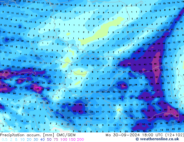 Precipitación acum. CMC/GEM lun 30.09.2024 18 UTC