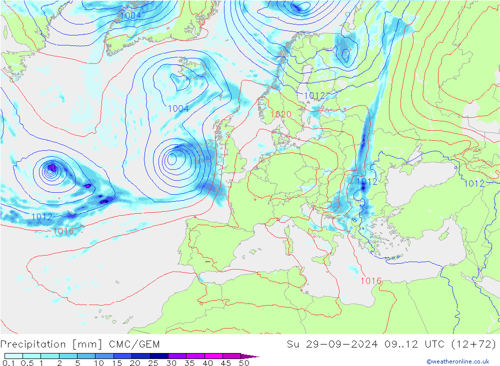 Precipitation CMC/GEM Su 29.09.2024 12 UTC