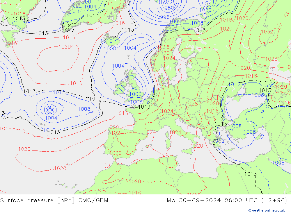 Surface pressure CMC/GEM Mo 30.09.2024 06 UTC