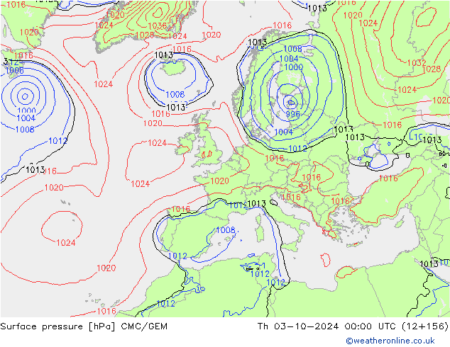 Luchtdruk (Grond) CMC/GEM do 03.10.2024 00 UTC