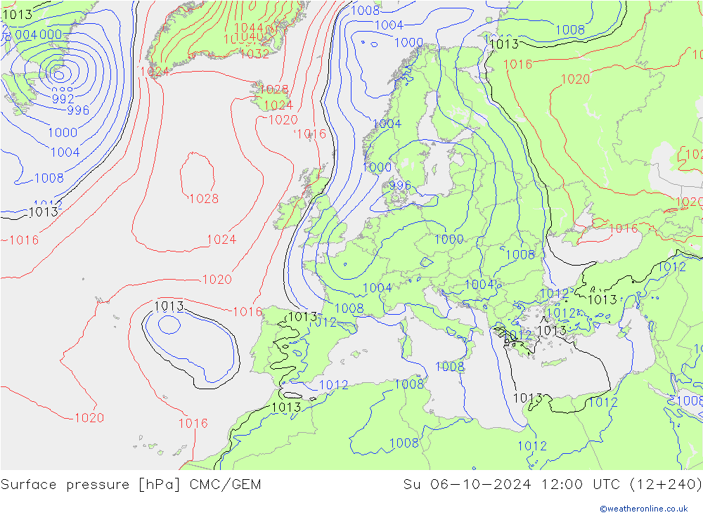 Surface pressure CMC/GEM Su 06.10.2024 12 UTC