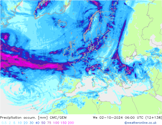 Précipitation accum. CMC/GEM mer 02.10.2024 06 UTC