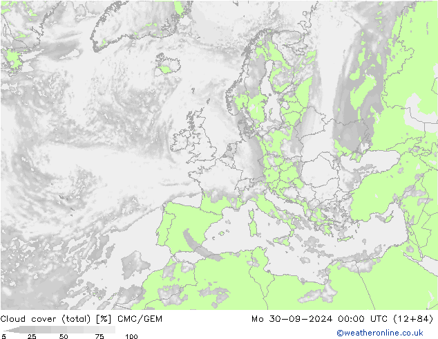 nuvens (total) CMC/GEM Seg 30.09.2024 00 UTC