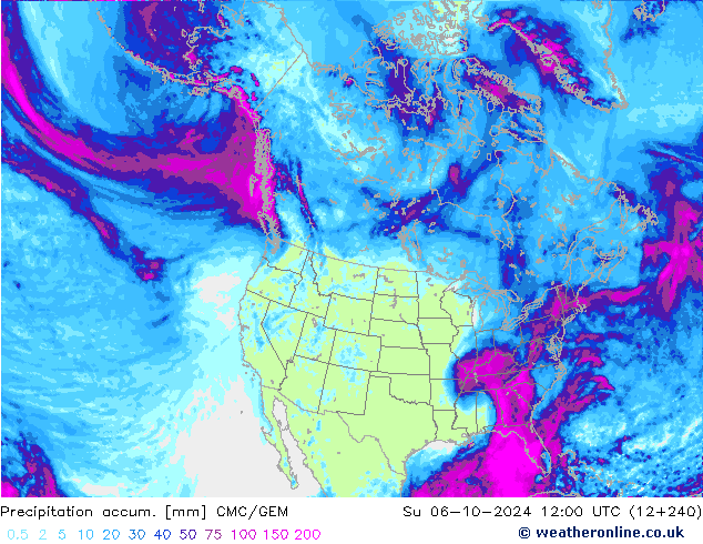 Precipitation accum. CMC/GEM Вс 06.10.2024 12 UTC