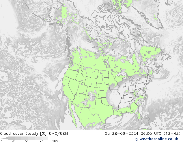 Cloud cover (total) CMC/GEM Sa 28.09.2024 06 UTC