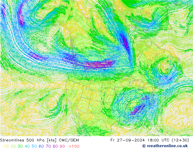 ветер 500 гПа CMC/GEM пт 27.09.2024 18 UTC