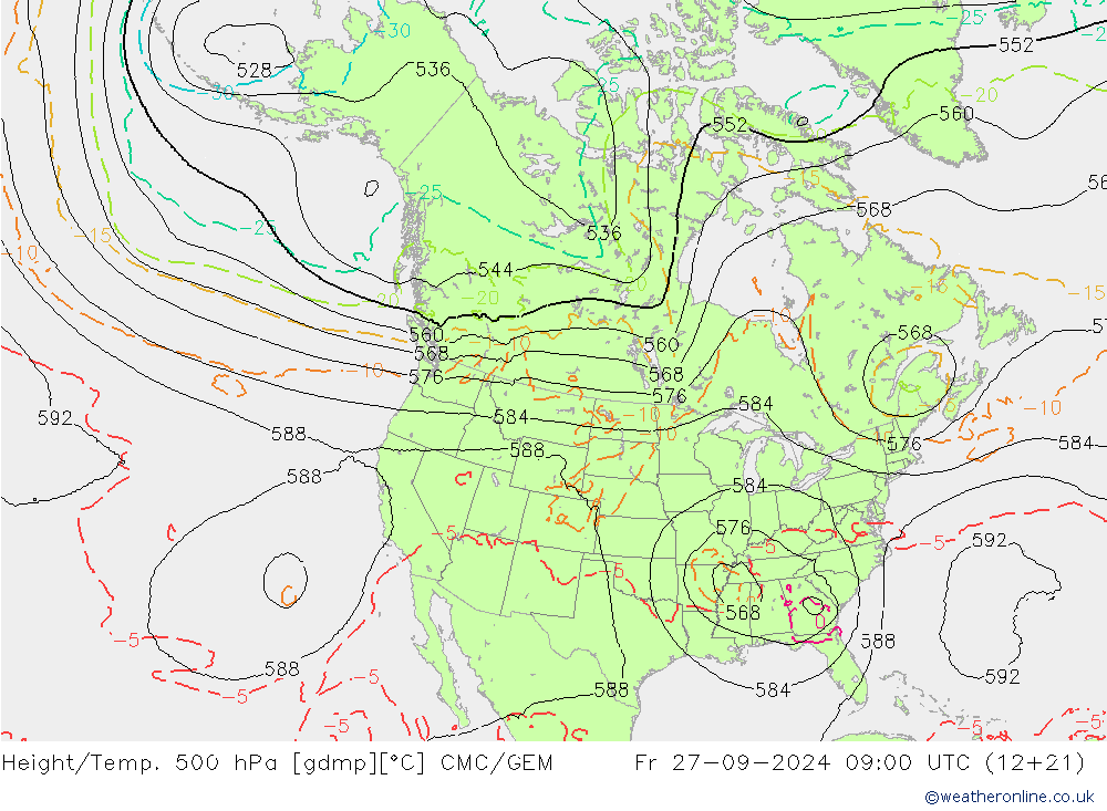 Height/Temp. 500 hPa CMC/GEM Fr 27.09.2024 09 UTC