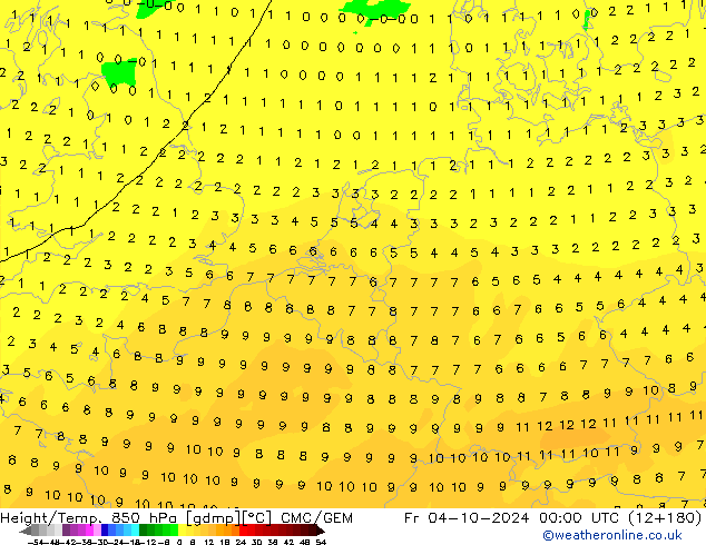 Height/Temp. 850 hPa CMC/GEM Fr 04.10.2024 00 UTC