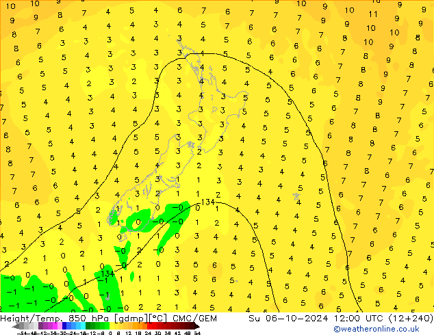 Geop./Temp. 850 hPa CMC/GEM dom 06.10.2024 12 UTC