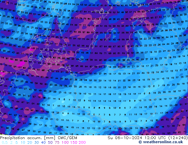 Precipitation accum. CMC/GEM Su 06.10.2024 12 UTC