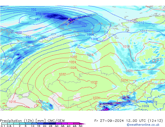 Precipitación (12h) CMC/GEM vie 27.09.2024 00 UTC