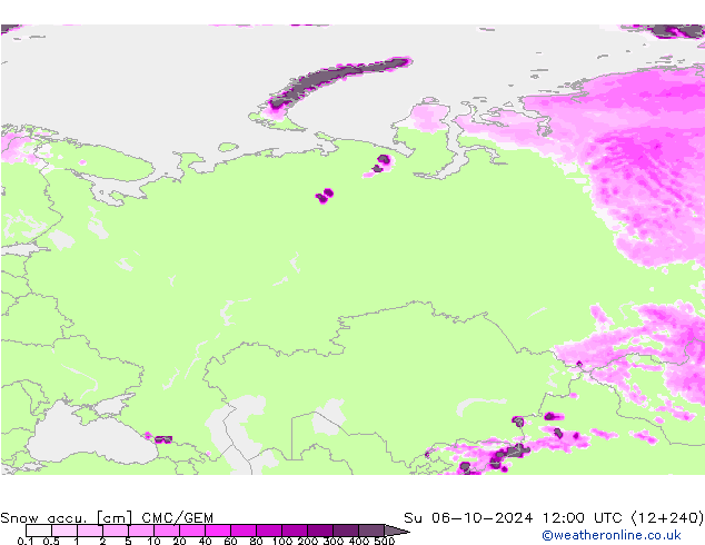 Snow accu. CMC/GEM Su 06.10.2024 12 UTC