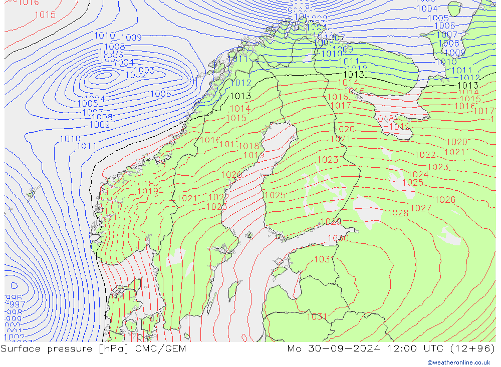 Surface pressure CMC/GEM Mo 30.09.2024 12 UTC