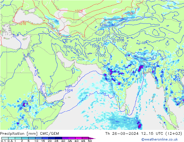 Srážky CMC/GEM Čt 26.09.2024 15 UTC