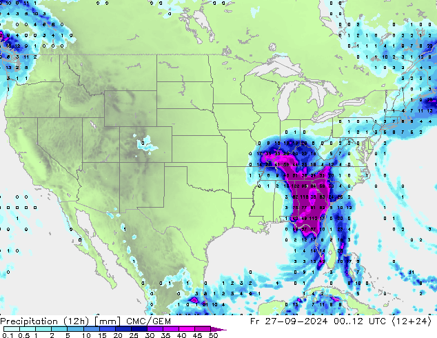 Precipitação (12h) CMC/GEM Sex 27.09.2024 12 UTC