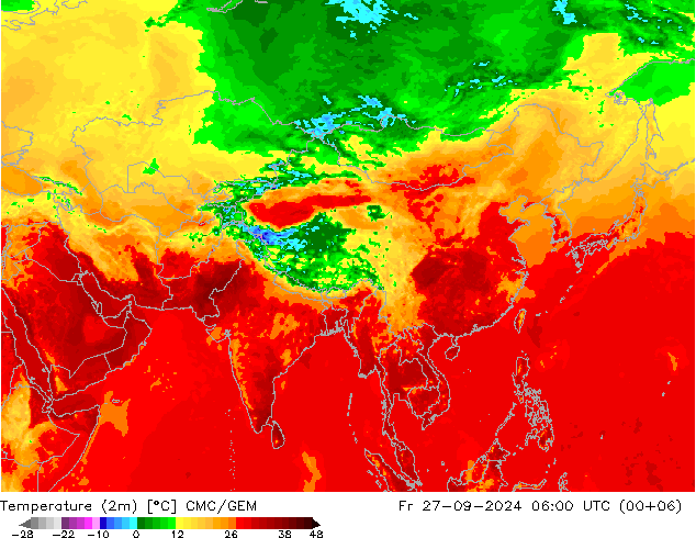 Temperature (2m) CMC/GEM Fr 27.09.2024 06 UTC