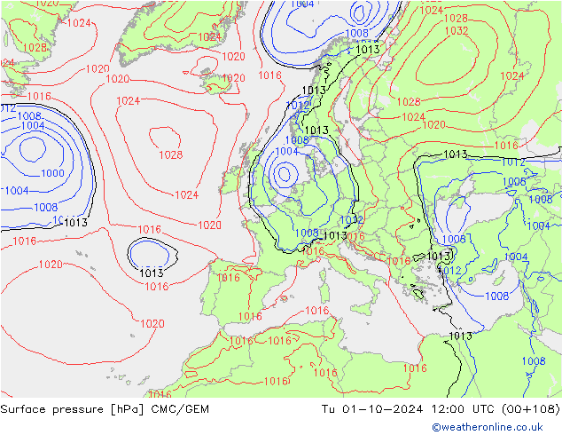 Surface pressure CMC/GEM Tu 01.10.2024 12 UTC