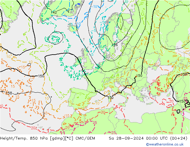 Height/Temp. 850 гПа CMC/GEM сб 28.09.2024 00 UTC