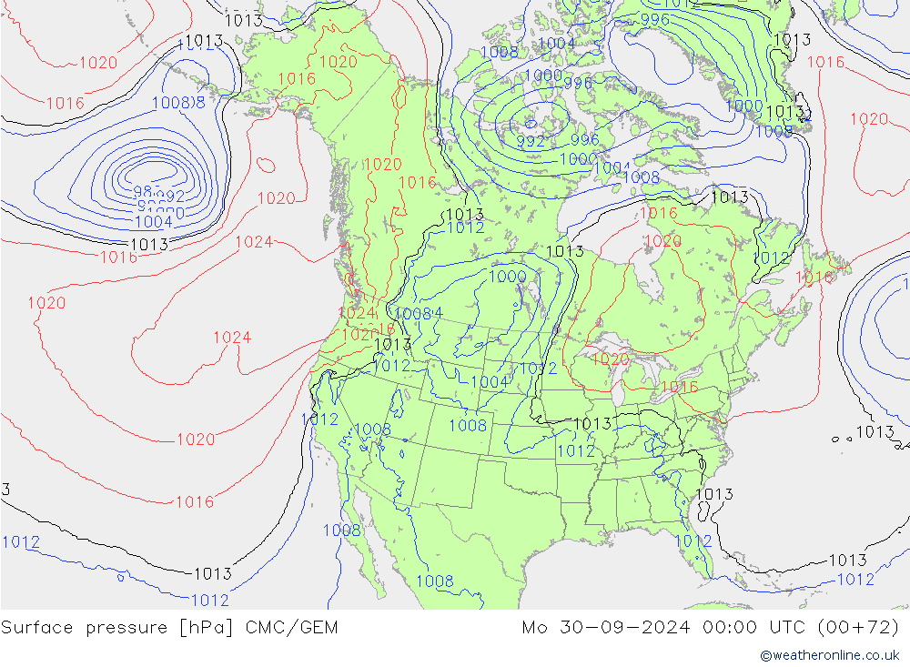 Surface pressure CMC/GEM Mo 30.09.2024 00 UTC