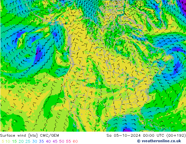 风 10 米 CMC/GEM 星期六 05.10.2024 00 UTC