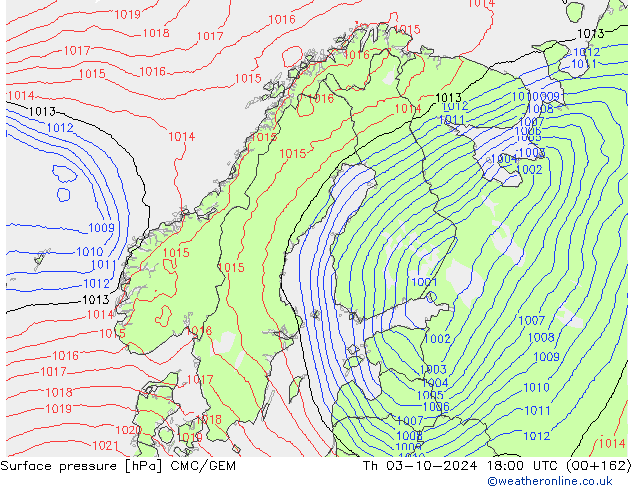 Surface pressure CMC/GEM Th 03.10.2024 18 UTC