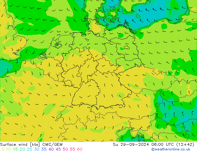 Wind 10 m CMC/GEM zo 29.09.2024 06 UTC