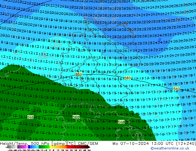 Hoogte/Temp. 500 hPa CMC/GEM ma 07.10.2024 12 UTC