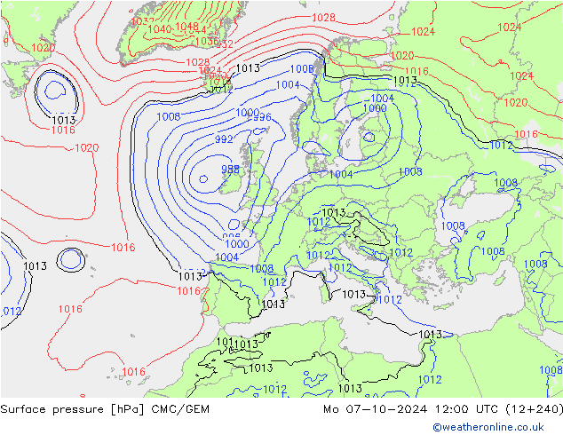 Luchtdruk (Grond) CMC/GEM ma 07.10.2024 12 UTC