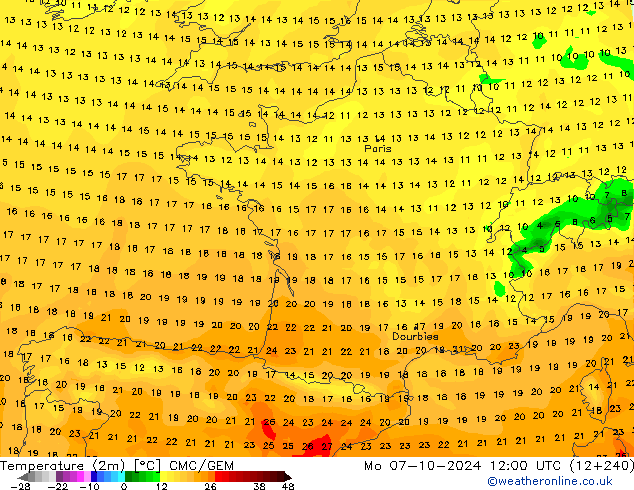 Temperatuurkaart (2m) CMC/GEM ma 07.10.2024 12 UTC